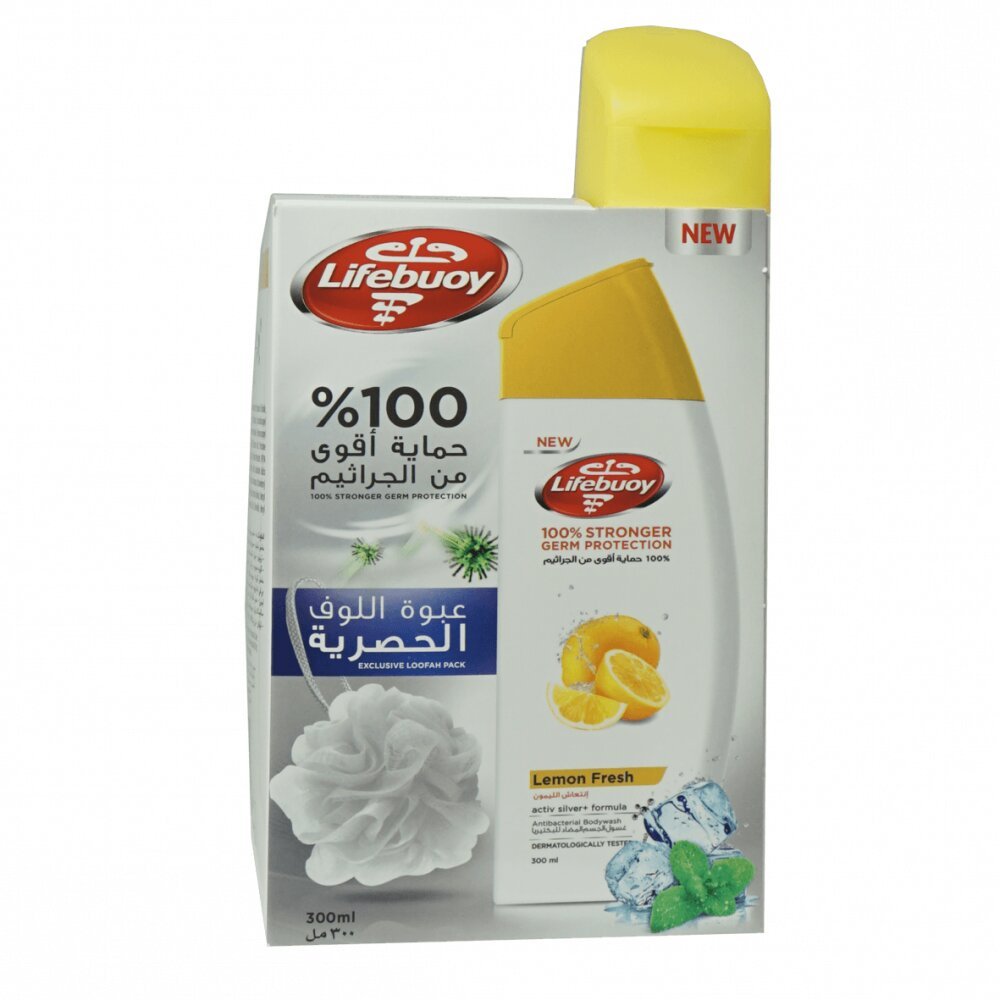 6281006482074 لايف بوي شوارجل300مل مع الليفة ازرق 1د - الصورة 1